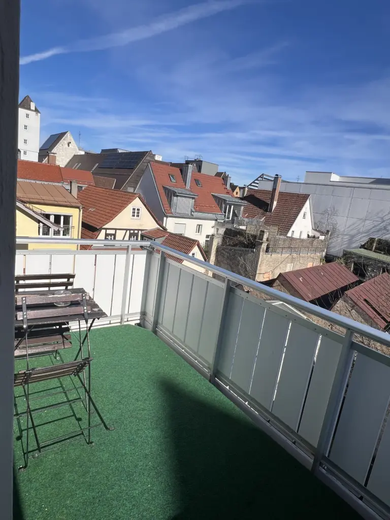 Ferienwohnung ROBIN in Memmingen – Balkon mit Blick über die Altstadt